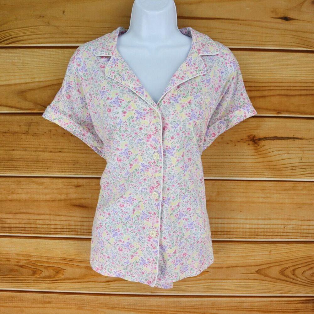 Lauren Ralph Lauren Button Up Pajama Top Short Sleeves Womens L Colorful Floral